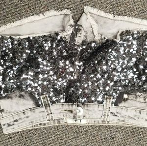 Sequined denim shorts